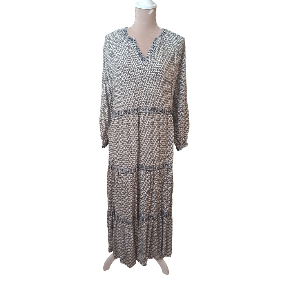 Old Navy Womens Large Boho Tiered Maxi Dress V-Neck Ditsy Floral Rayon Dress